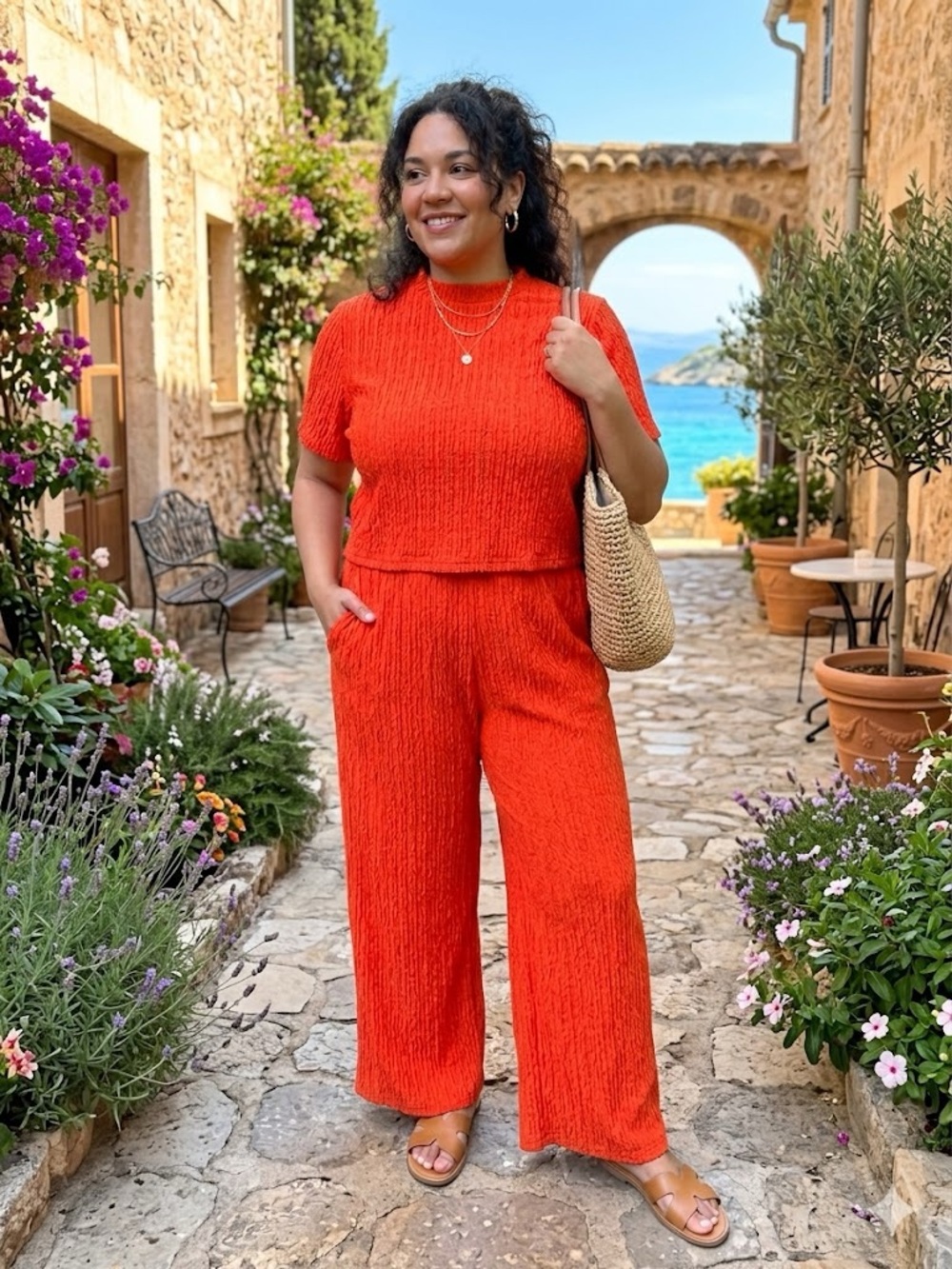 Relaxed Wide-Leg Set in Vibrant Orange
